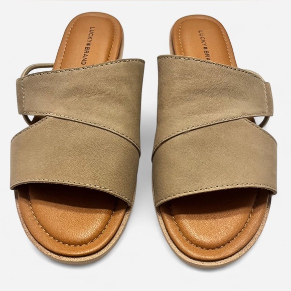 Lucky Brand Nekoda Slide Sandals Dune Taupe Leather Boho Cottagecore Beach Indie - Picture 8 of 8